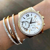 Buy Shop Guess Solar Chronograph Diamonds White Dial Gold Steel Strap Watch for Women - W1069L2 USA Online