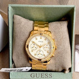 Buy Shop Guess Solar Chronograph Diamonds White Dial Gold Steel Strap Watch for Women - W1069L2 USA Online