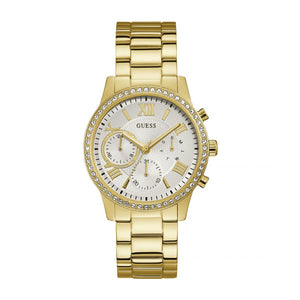 Buy Shop Guess Solar Chronograph Diamonds White Dial Gold Steel Strap Watch for Women - W1069L2 USA Online