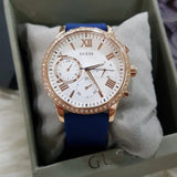 Buy Shop Guess Solar White Rose Gold Dial Blue Rubber Strap Watch For Women - W1135L3 USA Online