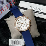 Buy Shop Guess Solar White Rose Gold Dial Blue Rubber Strap Watch For Women - W1135L3 USA Online