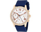 Buy Shop Guess Solar White Rose Gold Dial Blue Rubber Strap Watch For Women - W1135L3 USA Online