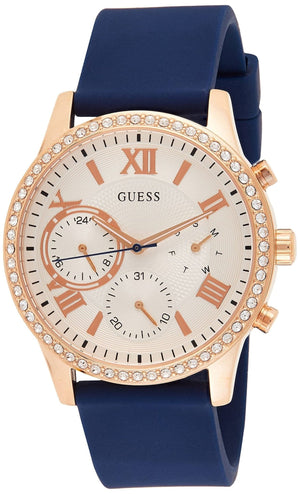 Buy Shop Guess Solar White Rose Gold Dial Blue Rubber Strap Watch For Women - W1135L3 USA Online