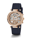Buy Shop Guess Solistice Diamonds Roe Gold Dial Black Rubber Strap Watch for Women - GW0484L2 USA Online