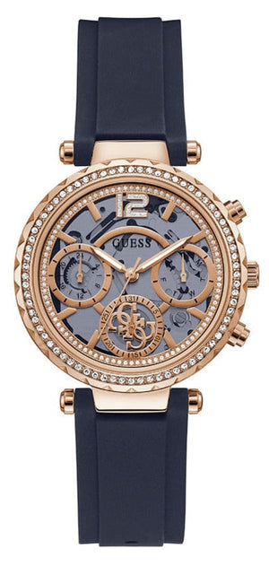 Buy Shop Guess Solistice Diamonds Roe Gold Dial Black Rubber Strap Watch for Women - GW0484L2 USA Online