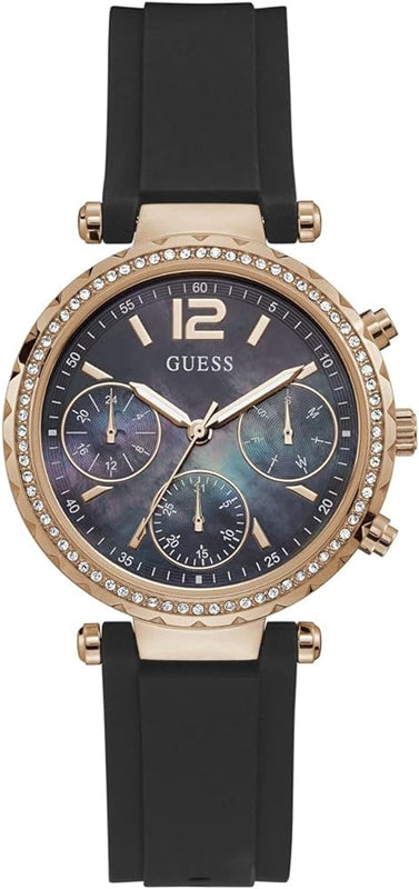 Buy Shop Guess Solstice Diamonds Black Mother of Pearl Dial Black Rubber Strap Watch for Women - GW0113L2 USA Online