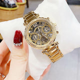 Buy Shop Guess Solstice Diamonds Gold Dial Gold Steel Strap Watch for Women - GW0403L2 USA Online