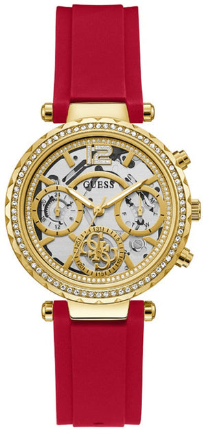 Buy Shop Guess Solstice Diamonds Gold Dial Red Rubber Strap Watch for Women - GW0484L1 USA Online