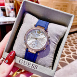 Buy Shop Guess Solstice Diamonds Silver Dial Blue Rubber Strap Watch for Women - GW0113L3 USA Online