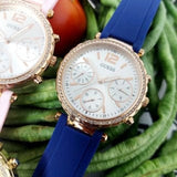 Buy Shop Guess Solstice Diamonds Silver Dial Blue Rubber Strap Watch for Women - GW0113L3 USA Online