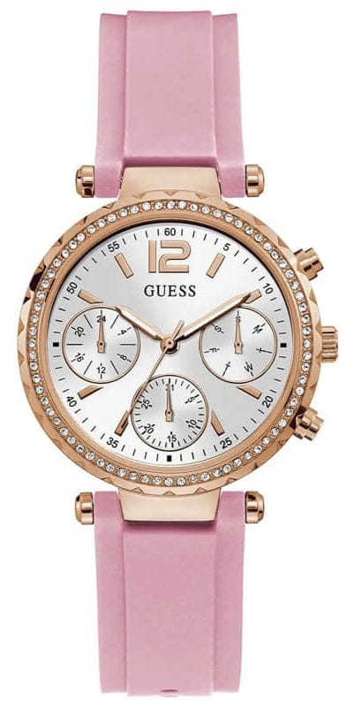 Buy Shop Guess Solstice Diamonds White Dial Pink Rubber Strap Watch For Women - GW0113L4 USA Online