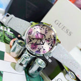Buy Shop Guess Sparkle Butterfly White Dial Silver Leather Strap Watch For Women - GW0008L1 USA Online