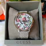 Buy Shop Guess Sparkle Butterfly White Dial Silver Leather Strap Watch For Women - GW0008L1 USA Online
