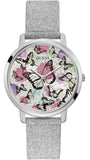 Buy Shop Guess Sparkle Butterfly White Dial Silver Leather Strap Watch For Women - GW0008L1 USA Online