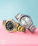 Buy Shop Guess Sparkler Diamonds Black Dial Gold Steel Strap Watch for Women - GW0111L2 USA Online