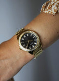 Buy Shop Guess Sparkler Diamonds Black Dial Gold Steel Strap Watch for Women - GW0111L2 USA Online