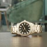 Buy Shop Guess Sparkler Diamonds Black Dial Gold Steel Strap Watch for Women - GW0111L2 USA Online