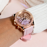 Buy Shop Guess Sparkling Chronograph Crystals Pink Dial Pink Silicone Strap Watch For Women - GW0032L4 USA Online