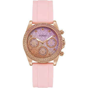 Buy Shop Guess Sparkling Chronograph Crystals Pink Dial Pink Silicone Strap Watch For Women - GW0032L4 USA Online