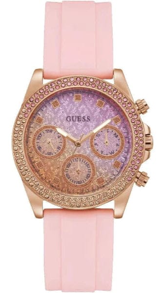 Buy Shop Guess Sparkling Chronograph Crystals Pink Dial Pink Silicone Strap Watch For Women - GW0032L4 USA Online