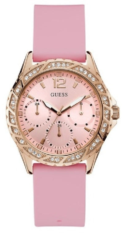 Buy Shop Guess Sparkling Diamonds Pink Dial Pink Rubber Strap Watch for Women - W0032L9 USA Online