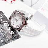 Buy Shop Guess Sparkling Silver Dial White Rubber Strap Watch For Women - GW0032L1 USA Online