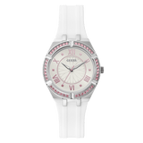 Buy Shop Guess Sparkling Silver Dial White Rubber Strap Watch For Women - GW0032L1 USA Online