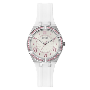 Buy Shop Guess Sparkling Silver Dial White Rubber Strap Watch For Women - GW0032L1 USA Online