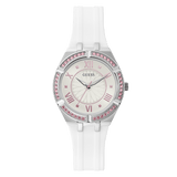 Buy Shop Guess Sparkling Silver Dial White Rubber Strap Watch For Women - GW0032L1 USA Online