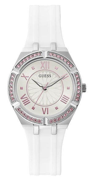 Buy Shop Guess Sparkling Silver Dial White Rubber Strap Watch For Women - GW0032L1 USA Online