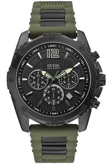 Buy Shop Guess Sport Chronograph Black Dial Green Silicone Strap Watch for Men - W0167G4 USA Online