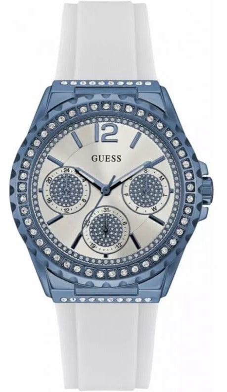 Buy Shop Guess Starlight Diamonds Silver Dial White Rubber Strap Watch for Women - W0846L7 USA Online