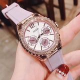Buy Shop Guess Starlight Diamonds White Dial Purple Rubber Strap Watch for Women - W0846L6 USA Online