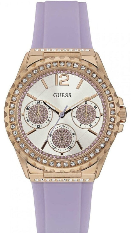 Buy Shop Guess Starlight Diamonds White Dial Purple Rubber Strap Watch for Women - W0846L6 USA Online