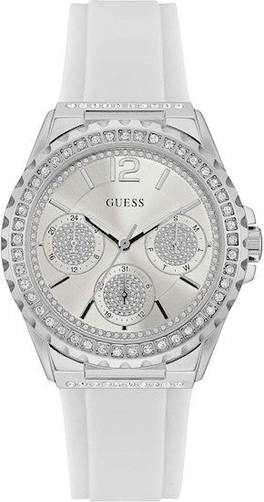 Buy Shop Guess Starlight Multifunction Diamonds White Dial White Rubber Strap Watch for Women - W0846L8 USA Online
