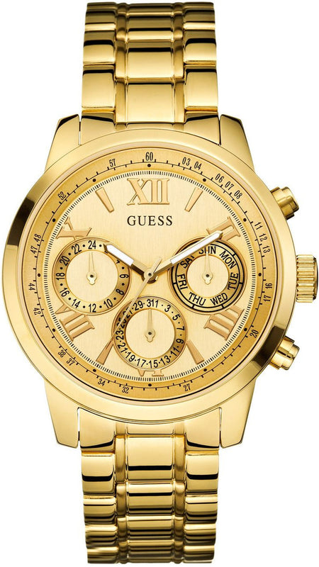 Buy Shop Guess Sunrise Chronograph Gold Dial Gold Steel Strap Watch For Women - W0330L1 USA Online