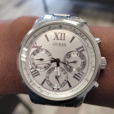 Buy Shop Guess Sunrise Multifunction Quartz White Dial Silver Steel Strap Watch For Women - W0330L3 USA Online