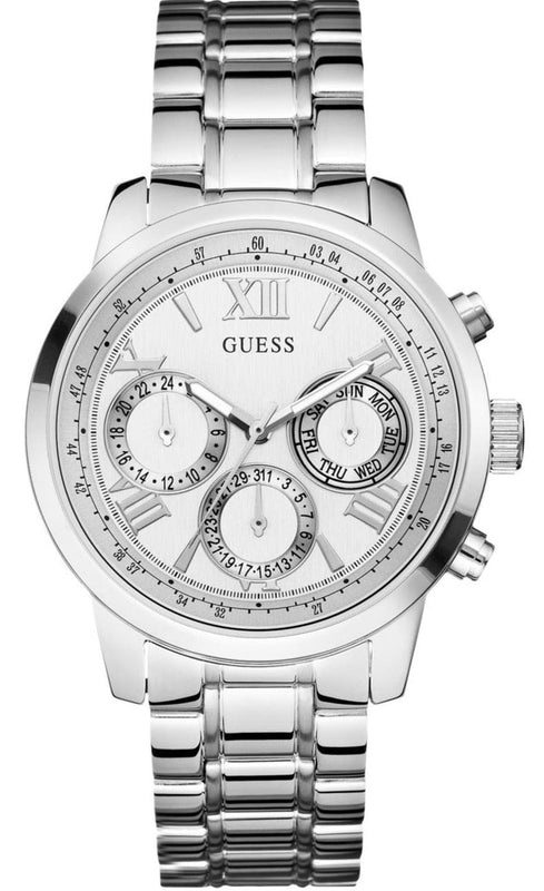 Buy Shop Guess Sunrise Multifunction Quartz White Dial Silver Steel Strap Watch For Women - W0330L3 USA Online