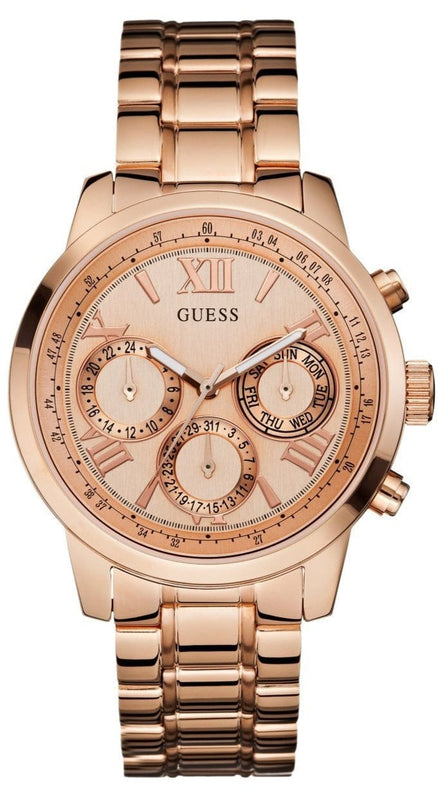 Buy Shop Guess Sunrise Quartz Rose Gold Dial Rose Gold Steel Strap Watch For Women - W0330L2 USA Online