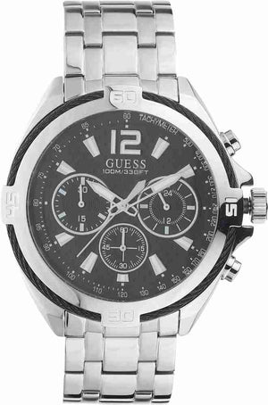 Buy Shop Guess Surge Chronograph Black Dial Silver Steel Strap Watch for Men - W1258G1 USA Online