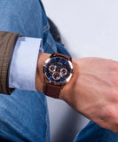 Buy Shop Guess Tailor Analog Blue Dial Brown Leather Strap Watch for Men - GW0389G3 USA Online