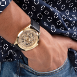 Buy Shop Guess Tailor Gold Dial Black Leather Strap Watch for Men - GW0389G2 USA Online