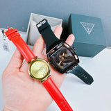 Buy Shop Guess Trend Dragon Gold Dial Red Leather Strap Watch For Women - GW0646L1 USA Online