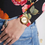 Buy Shop Guess Trend Dragon Gold Dial Red Leather Strap Watch For Women - GW0646L1 USA Online