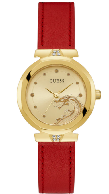 Buy Shop Guess Trend Dragon Gold Dial Red Leather Strap Watch For Women - GW0646L1 USA Online