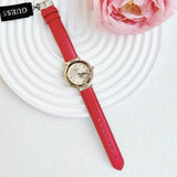 Guess Trend Dragon Gold Dial Red Leather Strap Watch For Women - GW0646L1