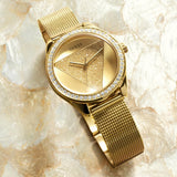 Buy Shop Guess Tri Glitz Quartz Diamonds Gold Dial Gold Mesh Bracelet Watch For Women - W1142L2 USA Online