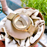 Buy Shop Guess Tri Glitz Quartz Diamonds Gold Dial Gold Mesh Bracelet Watch For Women - W1142L2 USA Online