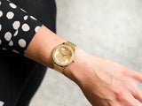 Buy Shop Guess Tri Glitz Quartz Diamonds Gold Dial Gold Mesh Bracelet Watch For Women - W1142L2 USA Online