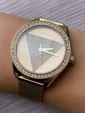 Buy Shop Guess Tri Glitz Quartz Diamonds Rose Gold Dial Rose Gold Mesh Bracelet Watch For Women - W1142L4 USA Online